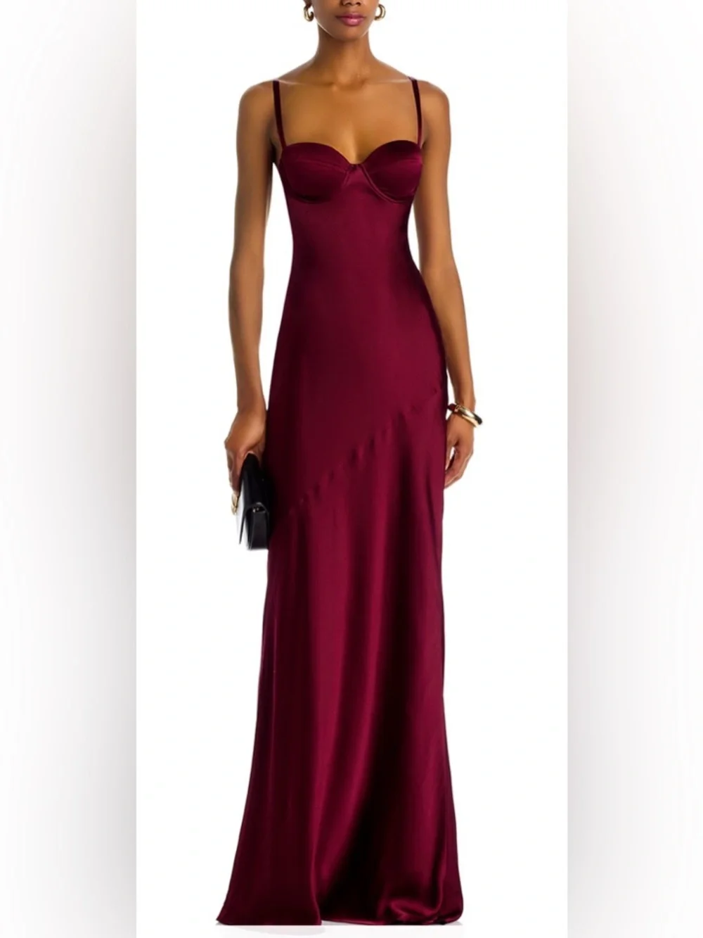 L'AGENCE Sayla Silk Maxi Dress in Dark Port - Picture 1 of 9